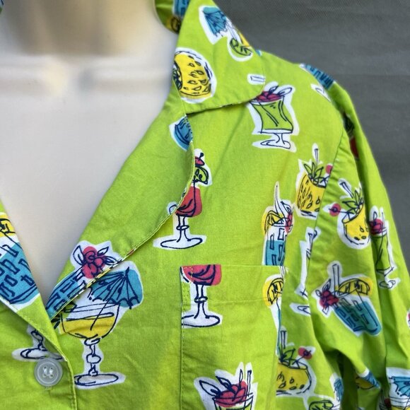 The Company Store 100% Cotton Lime Green Martini Drinks Alcohol Pajama Shirt - Picture 4 of 5